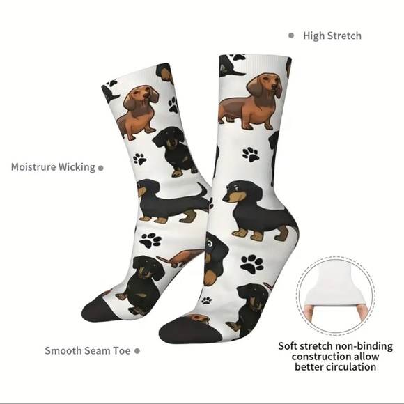 1 Pair of Whimsical Cartoon Dog Pattern Crew Socks, NEW, Unisex - Picture 4 of 10